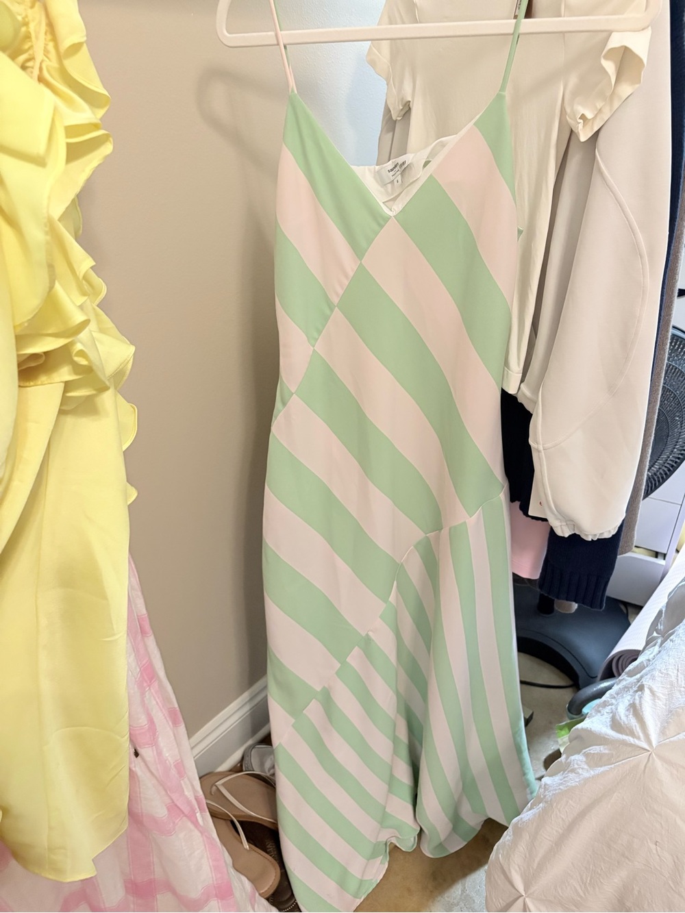 SAUNDERS DRESS Pastel Green & Pink Diagonal Stripe Maxi Slip Dress